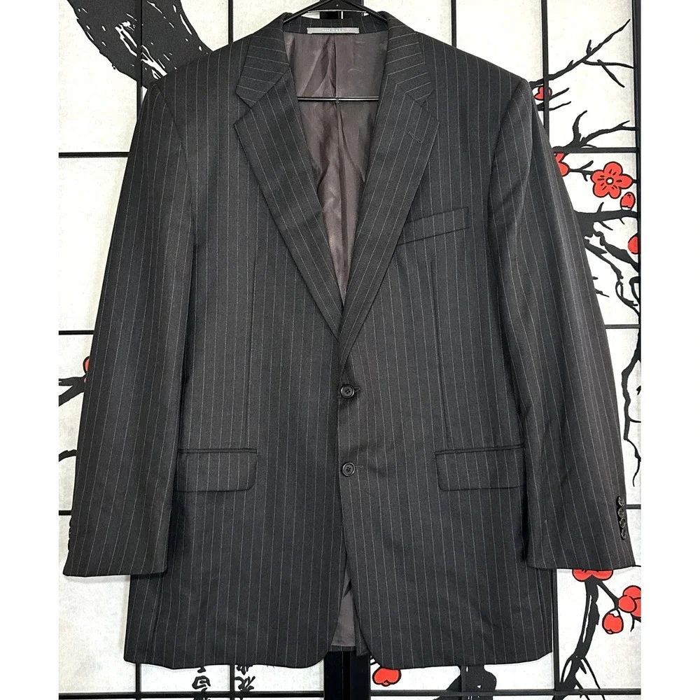 Hickey Freeman Men's Charcoal Jacket Blazer Pinstripe 44L - Loro Piana 100% Wool
